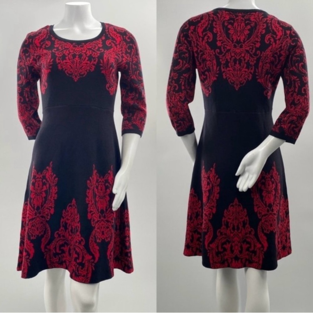 Dana Buchman Black and Red Long Sleeve Dress